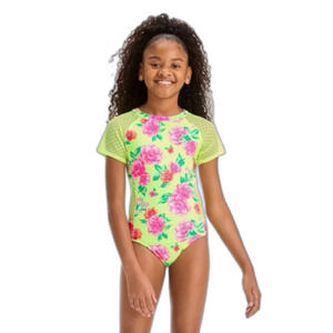 NWOT Girl's Pretty Peony Floral Printed One Piece Swimsuit Art Class XS 4/5 Pink